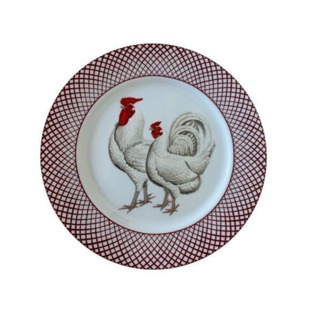 VTG Haldon Group Devonshire White Rooster & Hen Dinner‎ Plate Country Farmhouse